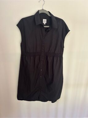 GAP Women's Maternity Black Button-Front Cap Sleeve Shirt Dress